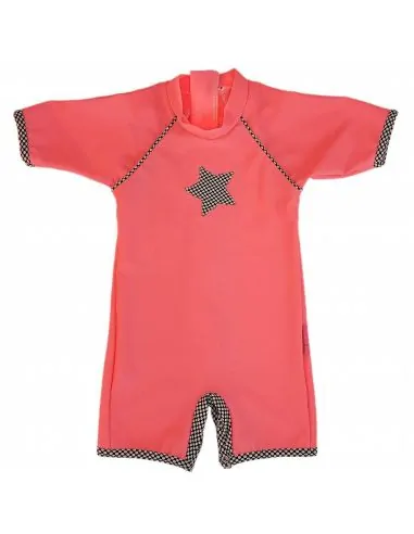 Combinaison anti UV bébé fille Nina rose corail fluo motif étoile