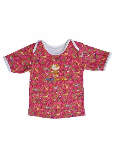 T shirt anti uv bébé fille Safari Rouge col marinière petits animaux