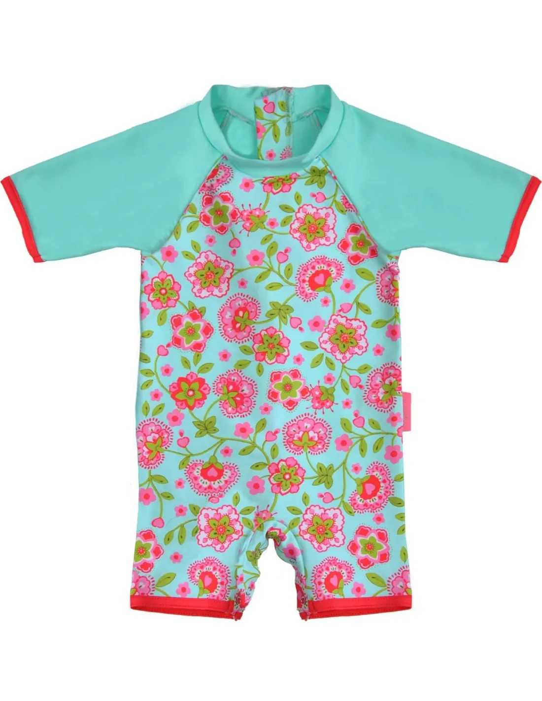 Combinaison anti UV bébé fille fleurie turquoise - Les Petits Protégés